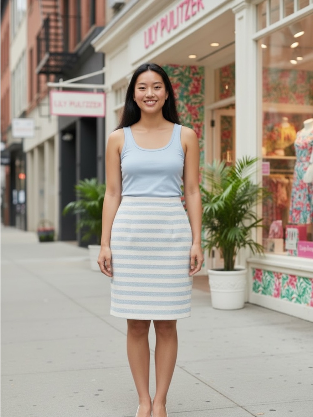 Lilly Pulitzer Light Blue and White Striped Pencil Skirt
